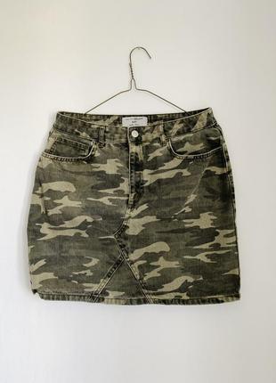 Джинсовая юбка хаки new look