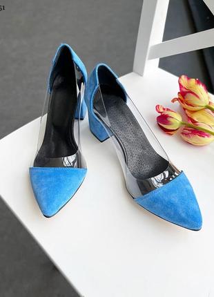 Туфлі  = monro
на утяжеленном каблуке, голубой, натуральная замша / силикон7 фото