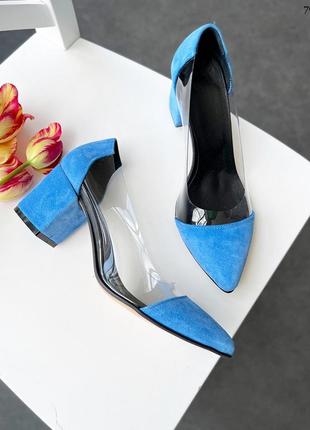 Туфлі  = monro
на утяжеленном каблуке, голубой, натуральная замша / силикон3 фото