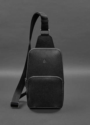 Шкіряний чоловічий рюкзак сумка-слінг на одне плече чорний bn-bag-49-bw