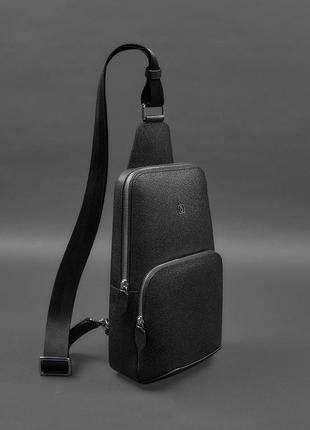 Кожаный мужской рюкзак сумка-слинг на одно плечо черный  bn-bag-49-bw3 фото