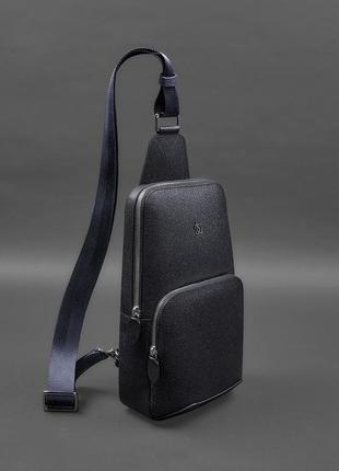 Кожаный мужской рюкзак сумка-слинг на одно плечо синий bn-bag-49-bw-navy