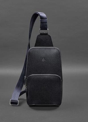 Кожаный мужской рюкзак сумка-слинг на одно плечо синий bn-bag-49-bw-navy6 фото