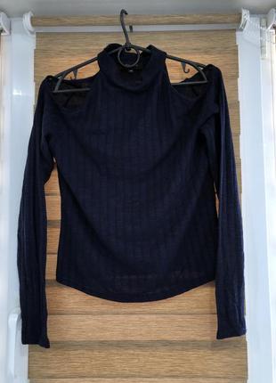 Кофта с вырезом на плече / кофта синяя с вырезами под шею / обмен