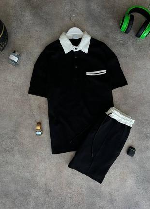 Костюм мужской базовый футболка поло шорты черный турция / комплект мужской футболка шорти чорний