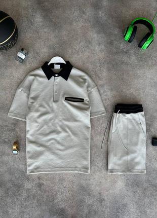 Костюм мужской базовый футболка поло шорты серый турция / комплект мужской футболка шорти сірий6 фото