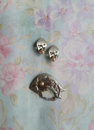 Брошь винтажная, клипсы винтаж