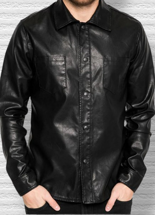 Куртка-сорочка нова guess екошкіра чорна1 фото