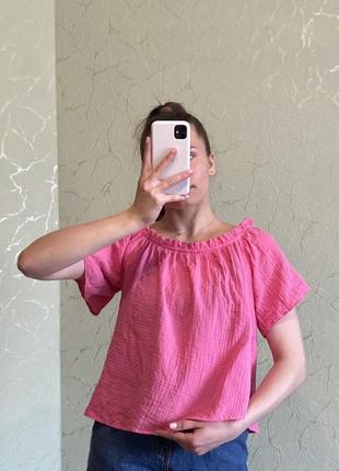 Мягкая муслиновая легкая женская футболка хлопок с «сборками» на плечах