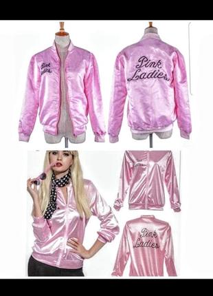 Клевая фирменная  розовая атласная куртка ветровка бомбер с вышивкой ladies pink .