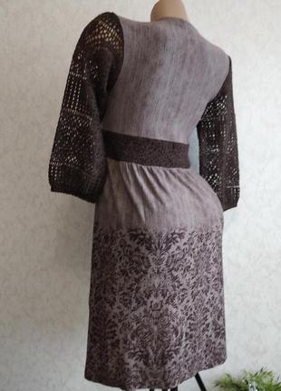 Женское платье с вязаными рукавами2 фото