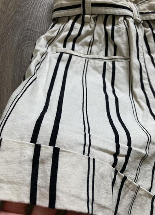 7-10 лет натуральная ткань высокая посадка светлые в черную полочку шорты бермуды9 фото