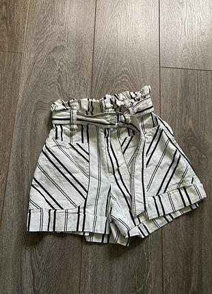 7-10 лет натуральная ткань высокая посадка светлые в черную полочку шорты бермуды