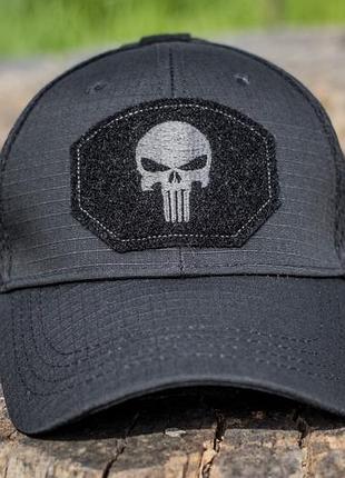 Чоловіча тактична бейсболка чорна punisher літня кепка з сіткою каратель