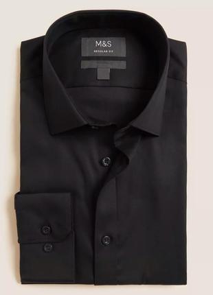Чёрная хлопковая рубашка m&s 2xl батал