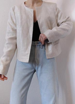 Твидовый пиджак хлопок жакет айвори jake's пиджак твид блейзер коттон жакет оверсайз твидовой жакет молочный1 фото