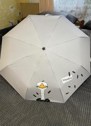 Зонт механический со страусом серый