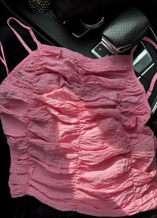 Шикарная розовая майка топ атлас вискоза резинка рюши zara8 фото