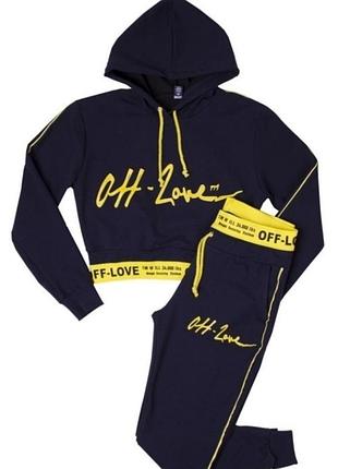 Стильный синий спортивный костюм с капюшоном батник