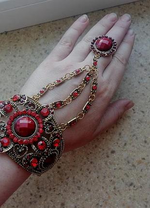 Слейв этно браслет под золото и рубины