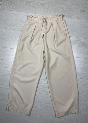 Arket брюки с защипами складами на резинке пижамные повседневные с поясом карманами хлопковые летние легкие светлые