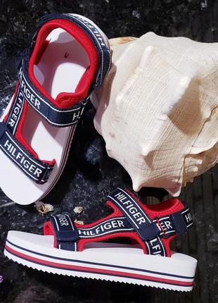 Женские сандалии tommy hilfiger us 6, 7 белый/синий/красный2 фото