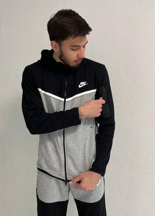 Мужской спортивный костюм / качественный костюм nike tech fleece в серо-черном цвете на каждый день