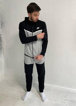 Мужской спортивный костюм / качественный костюм nike tech fleece в серо-черном цвете на каждый день2 фото