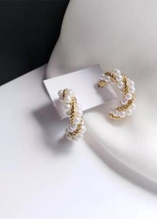 Сережки серьги напів кільця з намистинами стильні нові модні6 фото