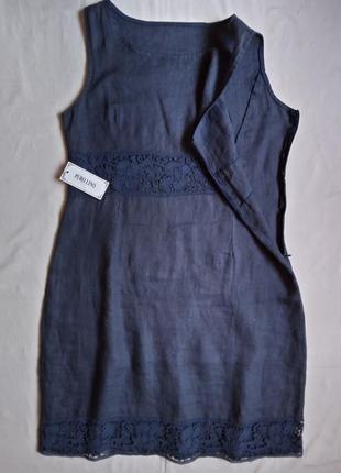 100%лен  темно синее платье пр италии3 фото