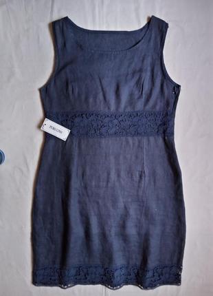 100%лен  темно синее платье пр италии2 фото