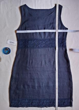 100%лен  темно синее платье пр италии9 фото