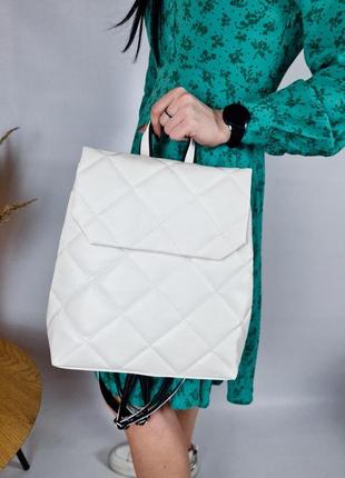 Жіночий стьобаний білий рюкзак еко-шкіра2 фото