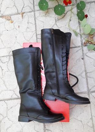 Знижка!!!шкіряні чоботи на шнурівці зимові і демісезонні з металевими вставками