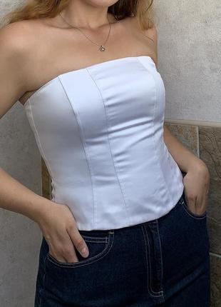 Атласный белый корсет на молнии