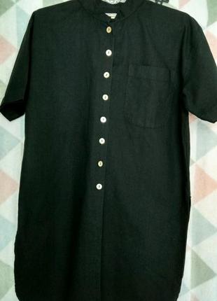 Черная рубашка-платье ,52% лен, короткий рукав, глубокий разрез, р. m/l, от more&more4 фото