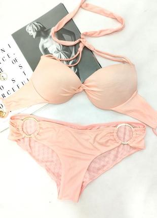 Купальние victoria"s secret персиковый бикини бразильская попка золото