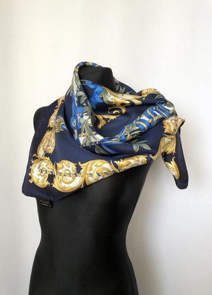 Шелковый платок в стиле версаче «оливковая ветвь» синий желтый