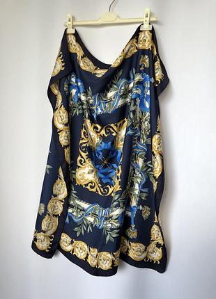 Шелковый платок в стиле версаче «оливковая ветвь» синий желтый