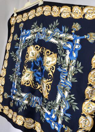 Шелковый платок в стиле версаче «оливковая ветвь» синий желтый