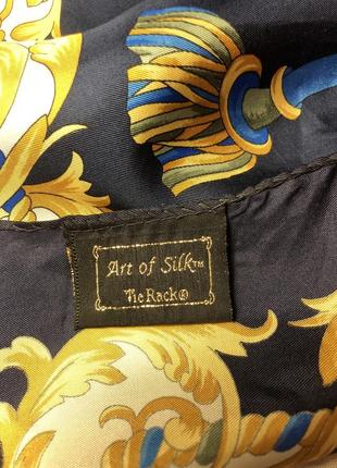 Шелковый платок в стиле версаче «оливковая ветвь» синий желтый