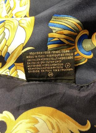 Шелковый платок в стиле версаче «оливковая ветвь» синий желтый