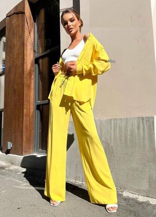 Женский деловой стильный классный классический удобный модный трендовый костюм модный брюки брюки брюки и + рубашка желтый1 фото