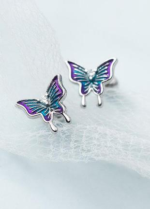 Срібні сережки закрутки "лілові метелики"