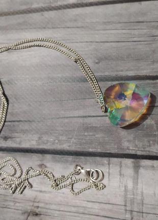 Кулон суло с покрытием аврора бореалис на длинной цепочке