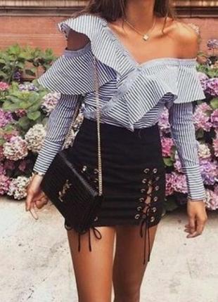 Красивая блуза рубашка в полоску открытые плечи под zara