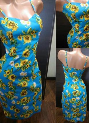 Hell bunny платье сарафан желто голубой s/m
