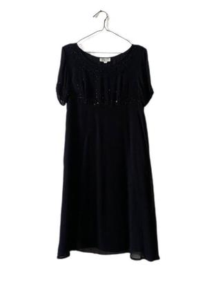 Чёрное, шифоновое, платье, миди, с вышивкой бисером и пайетками, стеклярусом, alexara, zara,1 фото
