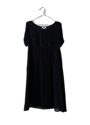 Чёрное, шифоновое, платье, миди, с вышивкой бисером и пайетками, стеклярусом, alexara, zara,4 фото