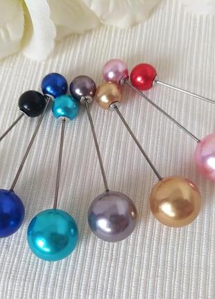 Брошка шпилька голка з кольоровими кульками перлинами, різні кольори, перли5 фото